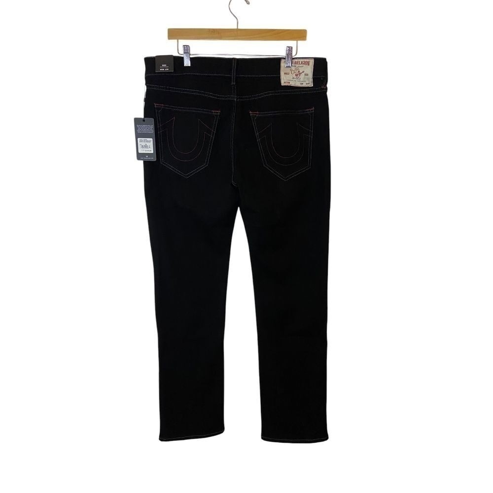 True Religion Ricky Relaxed Straight Jeans Black Rinse Red Stitch Mens 36x34 NEW